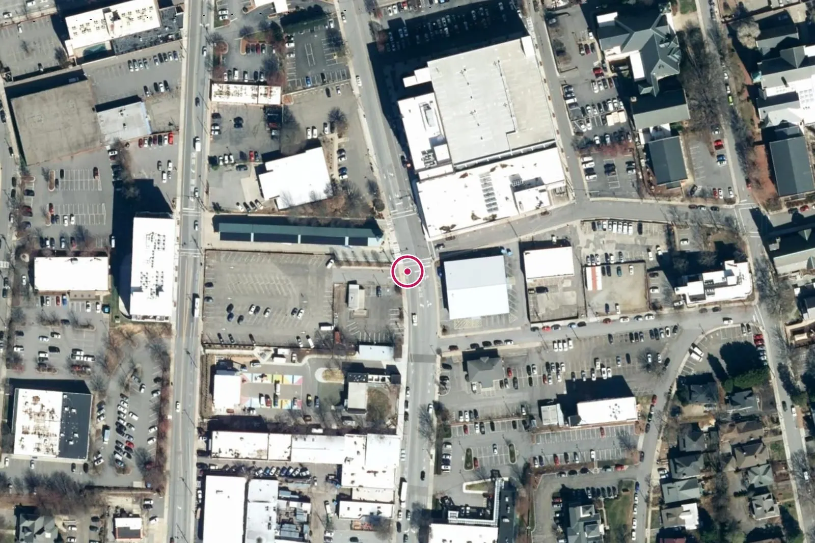 Aerial view around ART system citywide; hub at the ART Transit Center downtown, with a circle at the address.